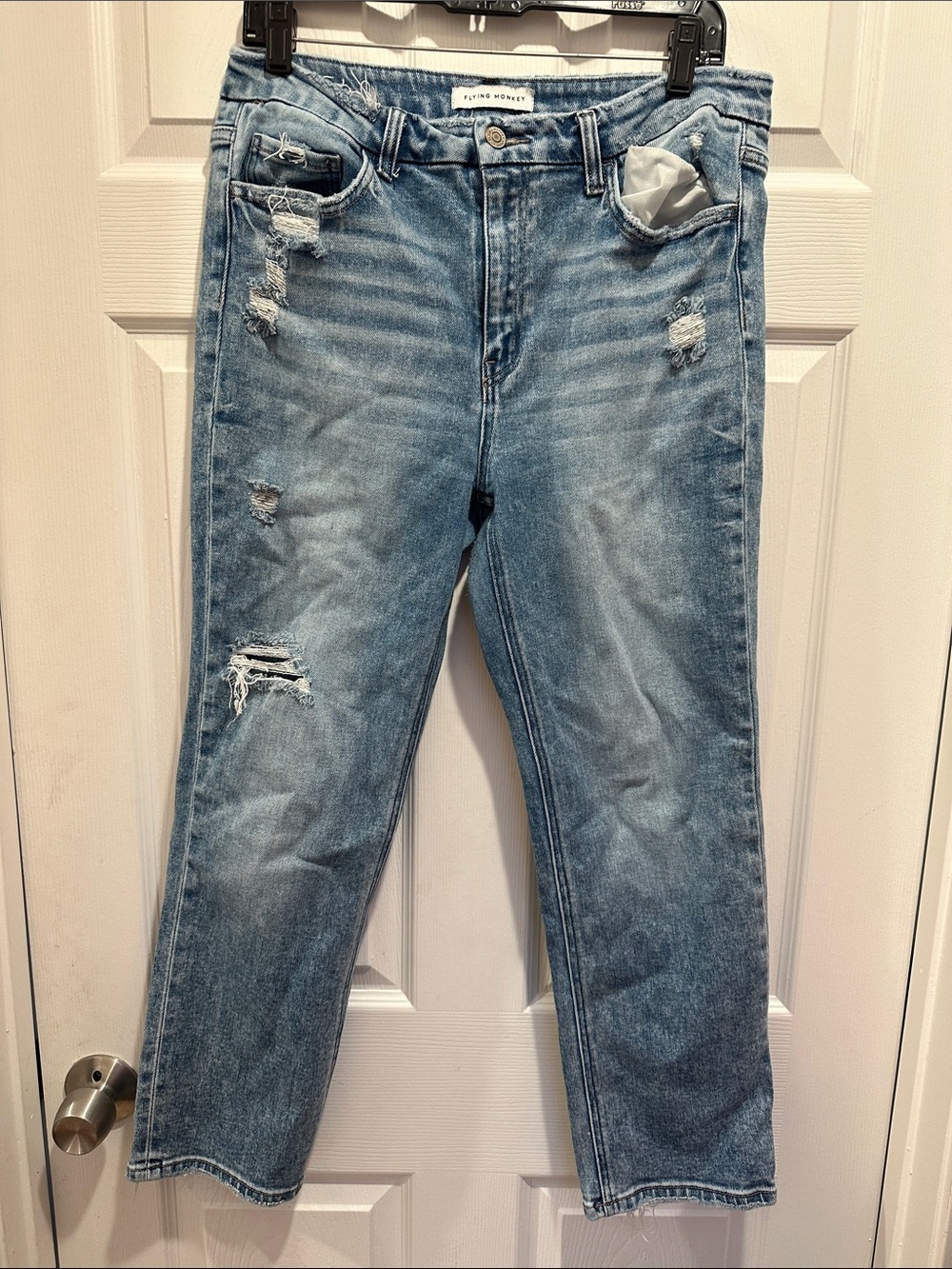 Flying Monkey Light Blue Distressed Cropped Jeans